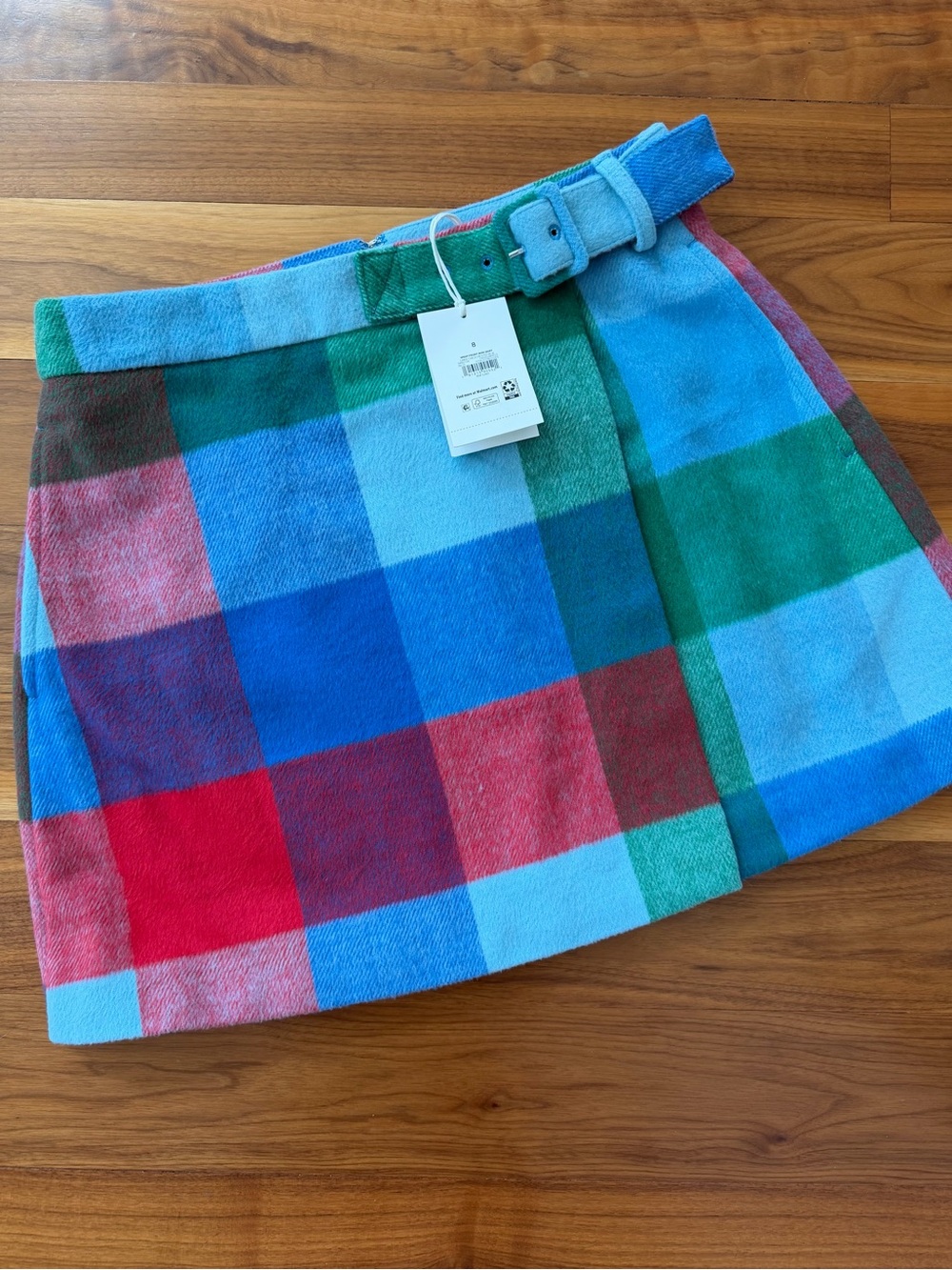 NWT Viral Tik Tok Free Assembly Multicolor Plaid A Line Wrap Mini Skirt Size 8
